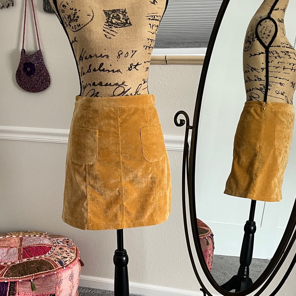 Women's Golden Yellow Velvety Corduroy Skirt